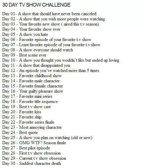 30 Days TV Show Challenge