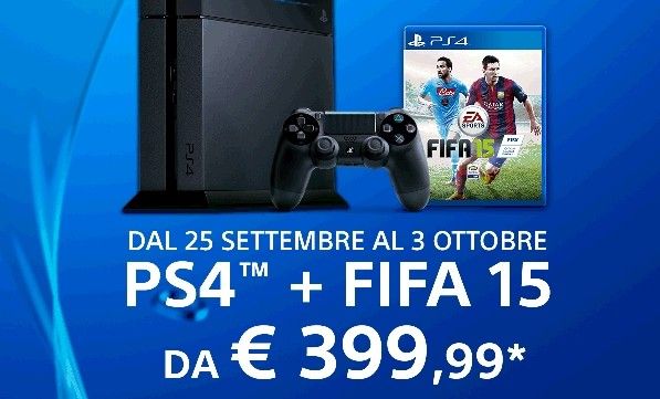 Dal 25 Settembre al 3 Ottobre PS4 e Fifa15 a 399