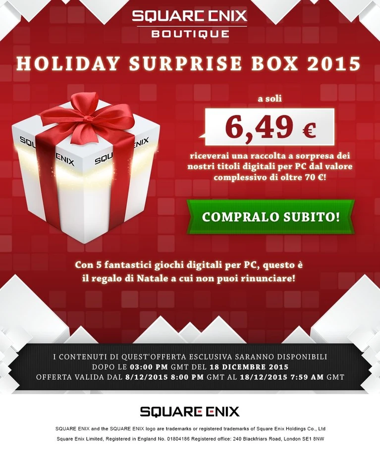 E disponibile lHoliday Surprise Box 2015 di Square Enix