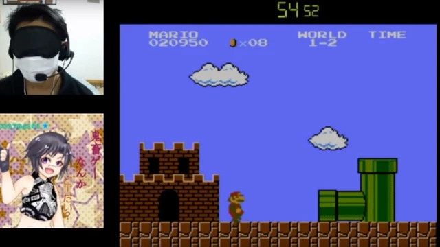 Finisce Super Mario Bros. in 15 minuti... bendato!