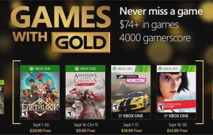 Annunciati i Games With Gold di Settembre