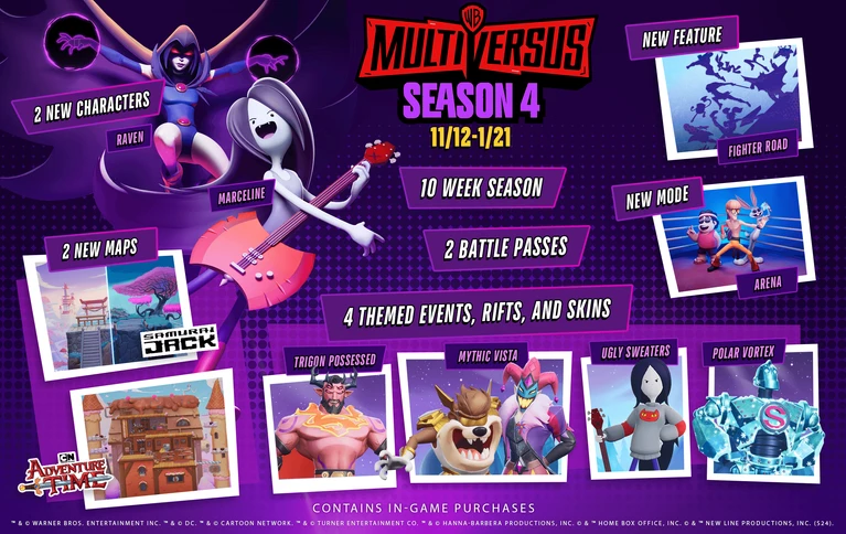 Nuovi eroi in MultiVersus, Raven e Marceline arrivano nella Stagione 4 Midnight Misfits